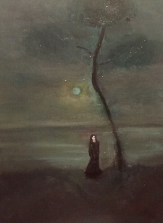 Girl with black dress 绘画, 15.8x11.8 in