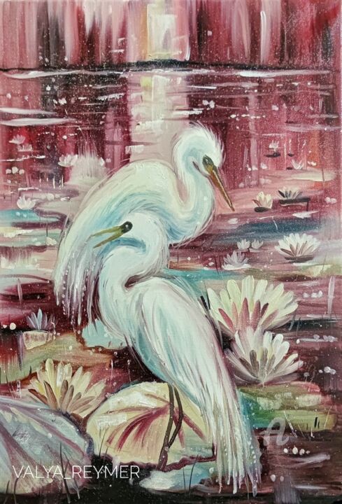 Egrets romance 绘画, 21.7x15 in