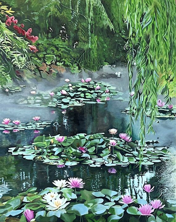 Peinture intitulée "Nymphéas dans la br…" par Arnaud Feuga, Œuvre d'art originale, Huile Monté sur Châssis en bois