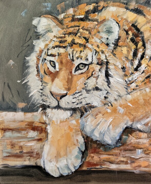 Tiger, wild animals 绘画, 18.1x15 in