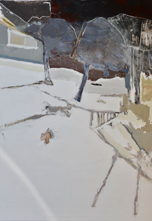 Petit chien qui joue dans la neige 绘画, 27.6x19.7 in
