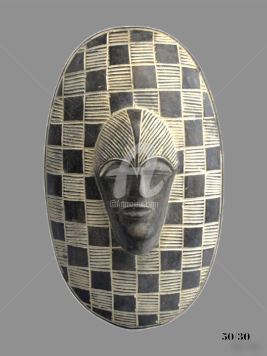Bouclier Guerrier Africain art tribal KA21ART028 雕塑, 17.7x12.2 in