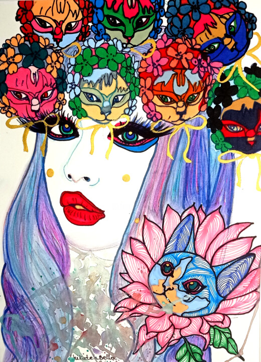 kitten hat 图画, 16.5x11.7 in