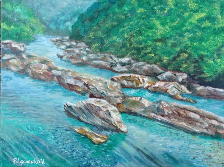 Mountain River Painting Landscape Original Oil Painting 绘画, 11.8x15.8 in