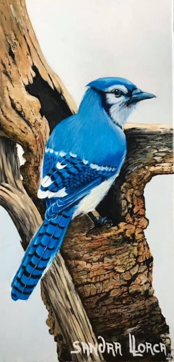 Geai bleu Painting, 15.8x7.9 in