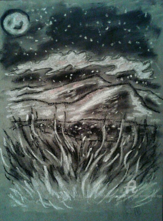 Dibujo titulada "Pink moon over the…" por Karolina Ingo (Karolina Navi -Ingo), Obra de arte original, Tiza