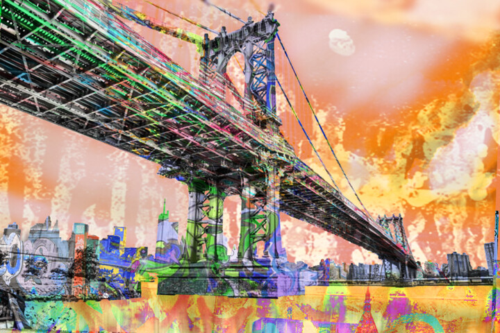 New York City Manhattan Bridge Gold 绘画, 24x36 in