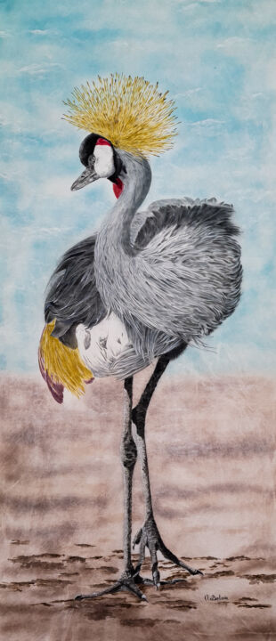 Crowned Crane 绘画, 47.2x23.6 in