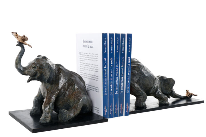 serre-livres éléphants 雕塑, 8.3x18.1 in