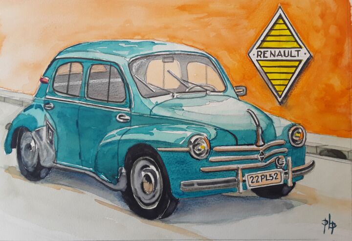 Renault 4CV 绘画, 7.9x11.8 in