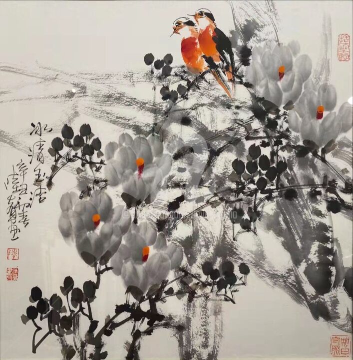 Painting titled "Pure white 冰清玉洁 （No…" by Dayou Lu, Original Artwork, Pigments