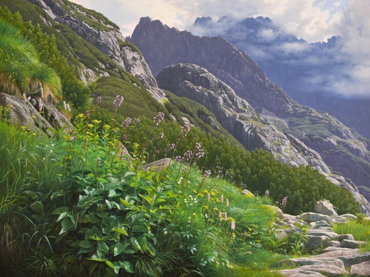 Painting titled "Touches of summer i…" by Emil Mlynarcik, Original Artwork, Oil Mounted on Wood Stretcher frame