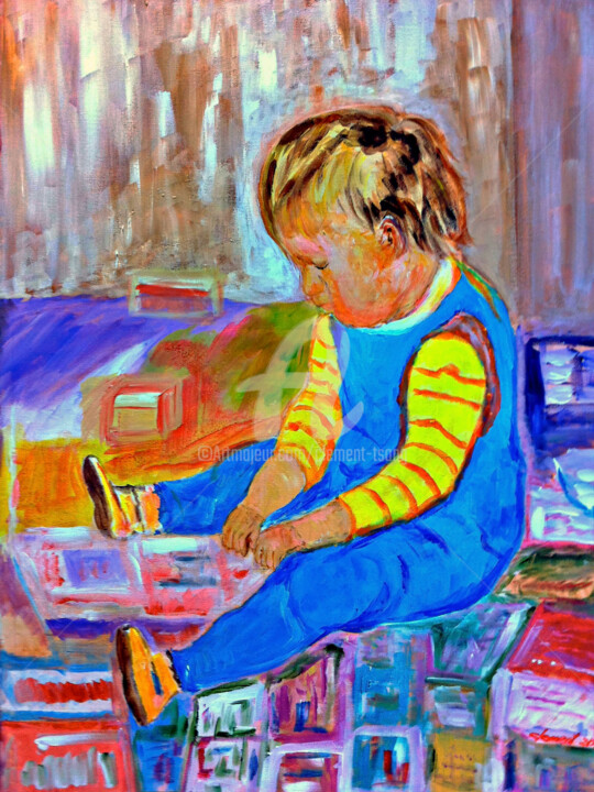 S-Baby Boy Playing 绘画, 30x22 in
