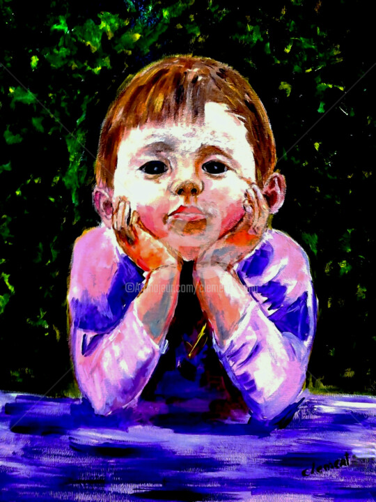 S-Young Boy Waiting for his Parents 绘画, 32x24 in