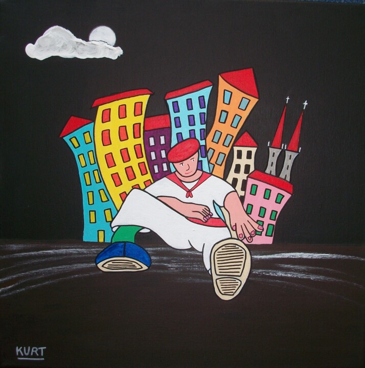 Tableau art naif Festayre Bayonnais 绘画, 15.8x15.8 in