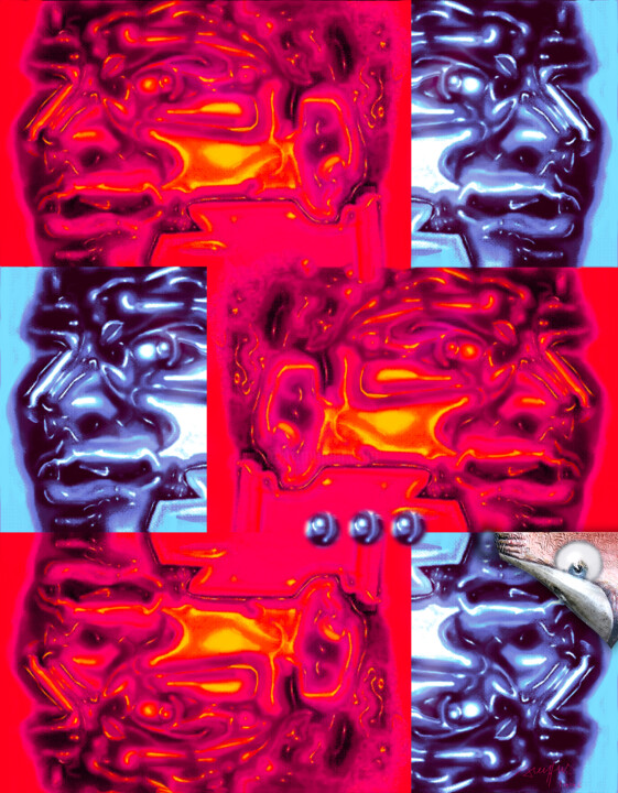 Peinture intitulée "Bicéphale Totem Hid…" par Grégory Dreyfus, Œuvre d'art originale, Peinture numérique