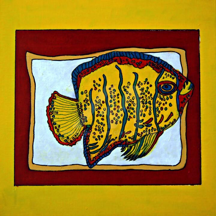 S028-Fish with Yellow Surrounding 绘画, 12x12 in