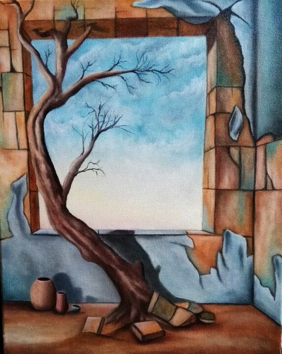 paysage surréaliste huile sur toile format 33/41 cm 绘画, 16.1x13 in