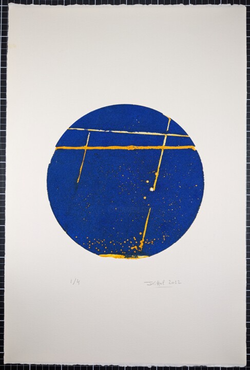 Macro-sillons bleu jaune foncé 1/4 Printmaking, 22.1x15 in
