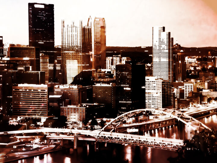 Sepia Urban Symphony Printmaking, 40x55 in
