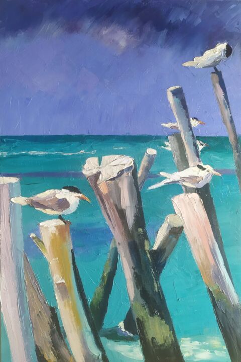 Seagulls talking 绘画, 23.6x15.8 in