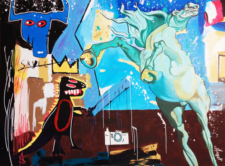 Gold Dragon vs Horse 绘画, 23.6x31.9 in