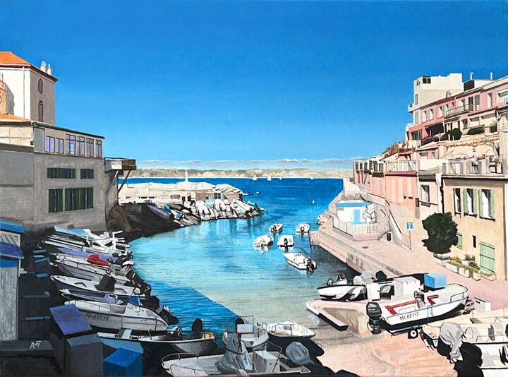 Peinture intitulée "Calanque à Malmousq…" par Arnaud Feuga, Œuvre d'art originale, Huile Monté sur Châssis en bois