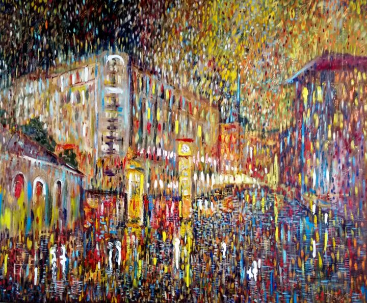 Malerei mit dem Titel "Evening in Old Riga" von Tatjana Gurbo, Original-Kunstwerk, Öl