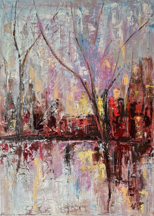 Peinture intitulée "Autumn. Abstract, l…" par Valentina Can, Œuvre d'art originale, Huile Monté sur Châssis en bois