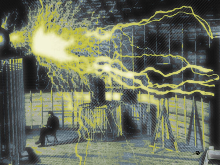 Nikola Tesla Sitting In His Experimental Station Reimagined 绘画, 27x36 in