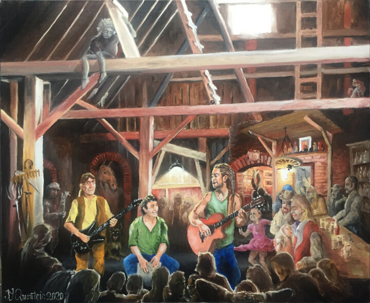 Peinture intitulée "Kéwènka en concert" par Jean-Yves Quentric, Œuvre d'art originale, Huile Monté sur Châssis en bois