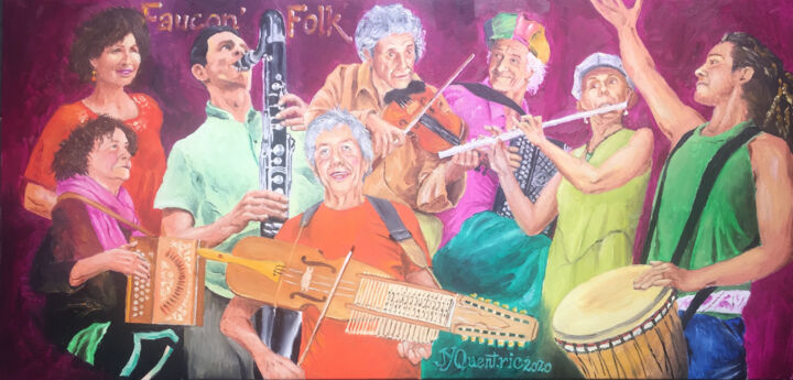 Peinture intitulée "Faucon' Folk" par Jean-Yves Quentric, Œuvre d'art originale, Huile Monté sur Châssis en bois