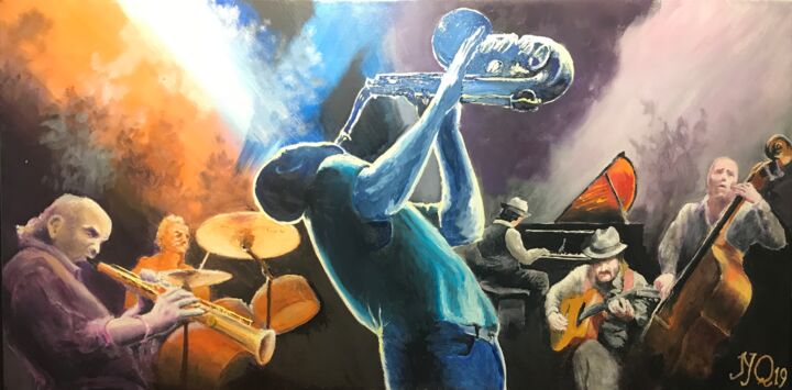 Peinture intitulée "Jazz session" par Jean-Yves Quentric, Œuvre d'art originale, Huile Monté sur Châssis en bois