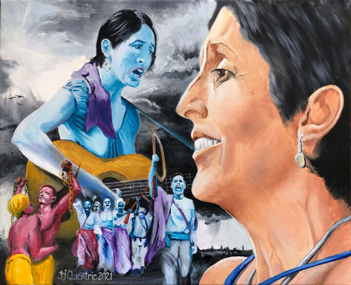 Peinture intitulée "Joan Baez" par Jean-Yves Quentric, Œuvre d'art originale, Huile Monté sur Châssis en bois
