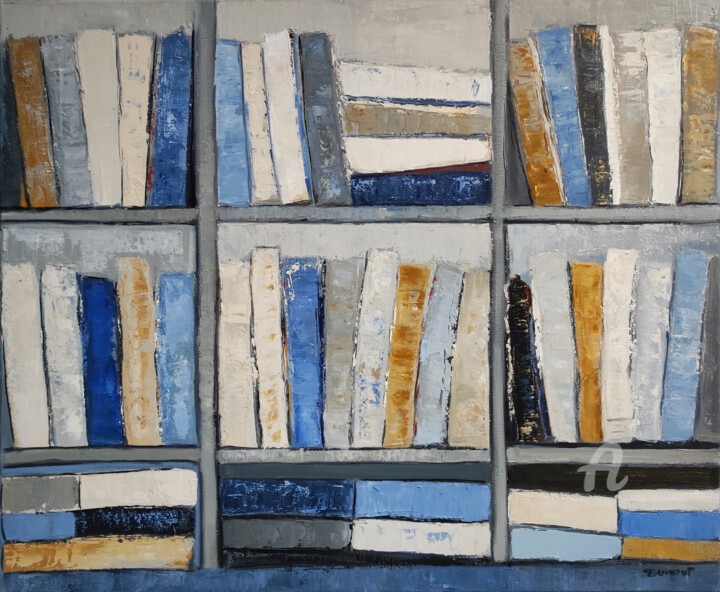 les livres bleus 绘画, 25.6x31.9 in