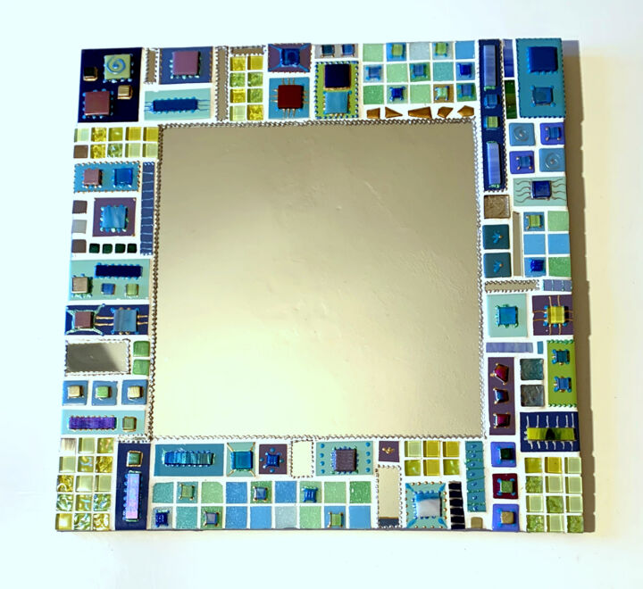 miroir mosaïque céramique " blue-green" 46 X 46 cm 设计, 18.1x18.1 in