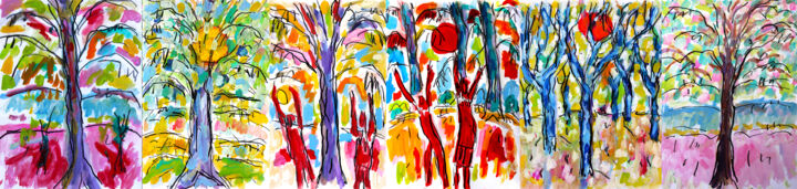 Schilderij getiteld "Néo Tapisserie de B…" door Jean Mirre, Origineel Kunstwerk, Olie