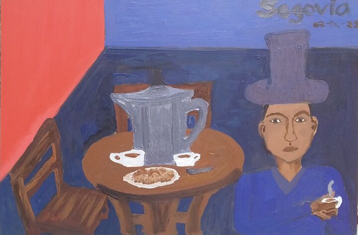 El café y su malquisto. 绘画, 7.9x11.8 in