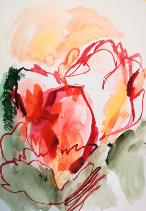 Painting titled "Red lines" by Yuliya Bardun, Original Artwork, Watercolor