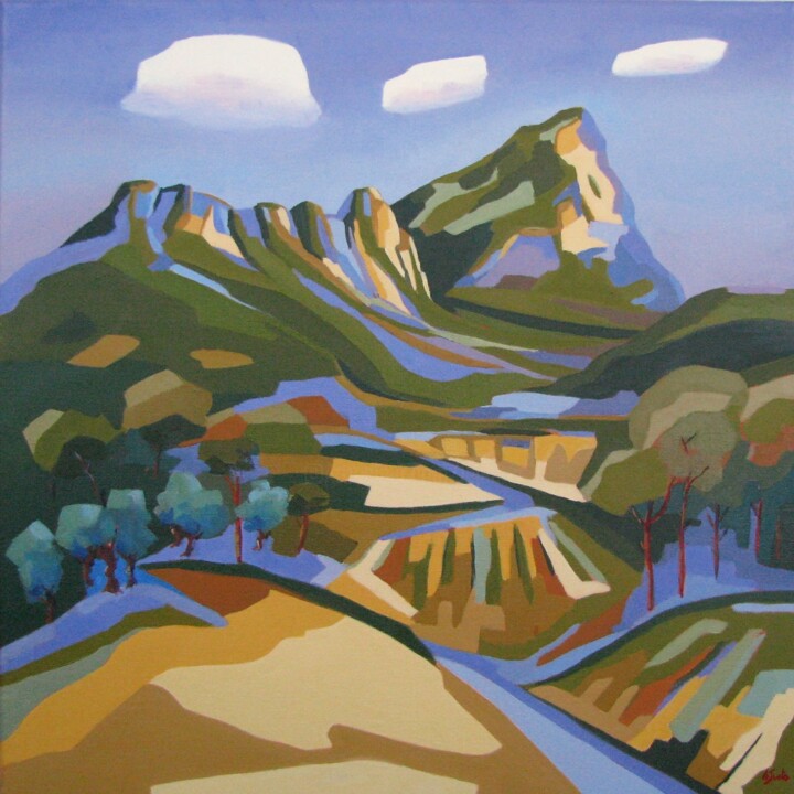 Peinture intitulée "Vignes au pied du P…" par Jean-Noël Le Junter, Œuvre d'art originale, Huile Monté sur Châssis en bois