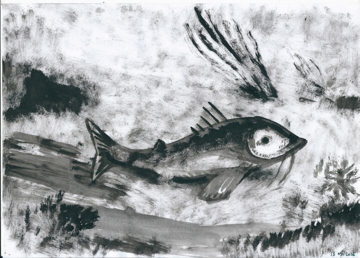 rouget sur le fond 图画, 8.3x11.8 in