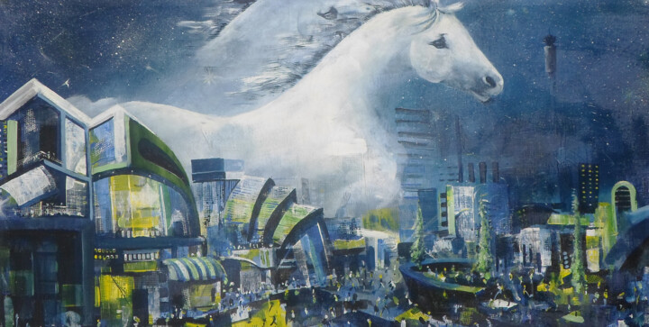 White Horse 绘画, 27.6x51.2 in