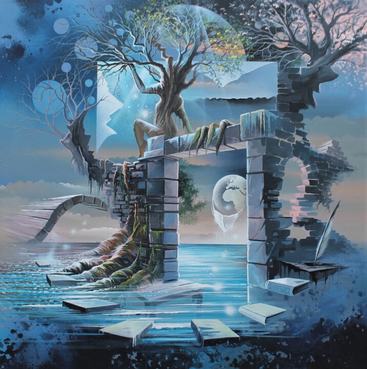 Bas les Masques, oeuvre originale 绘画, 31.5x31.5 in