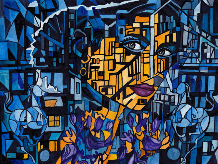 Flucht ins Unbekannte oder Frieden für die Welt 绘画, 11.8x15.8 in