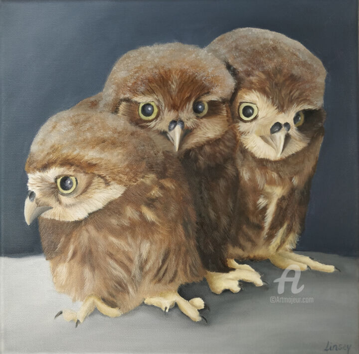 Les 3 chouettes 绘画, 11.8x11.8 in