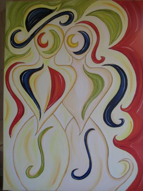 Painting titled "Couple aux Chapeaux" by Cathy Doutault, Original Artwork