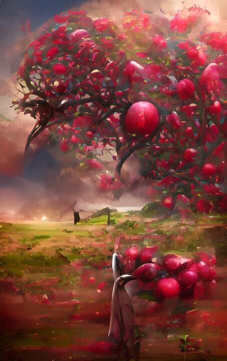 Digital Arts με τίτλο "red apple tree" από Mahesh Tolani, Αυθεντικά έργα τέχνης, Ψηφιακή ζωγραφική