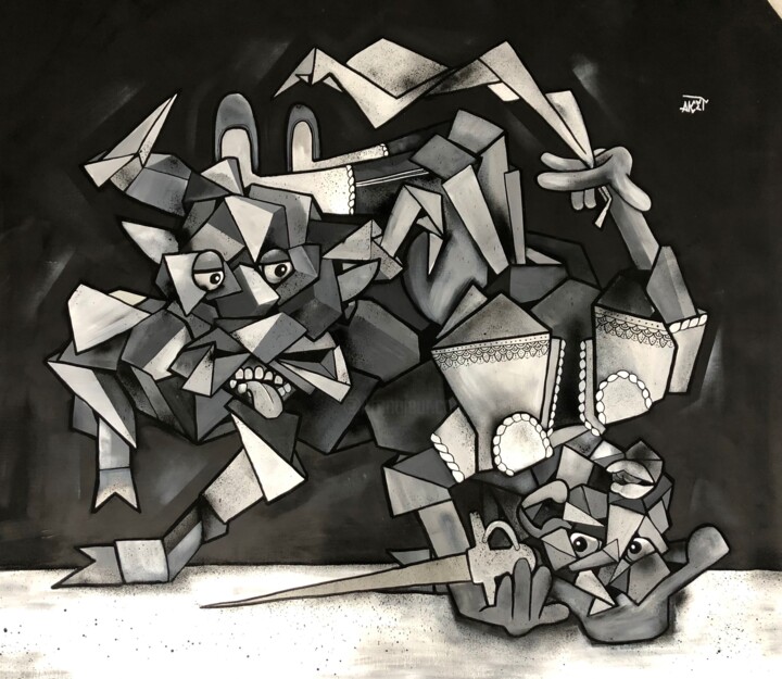 Painting titled "La corrida (Digigra…" by Aket Kubic, Original Artwork, Pigments