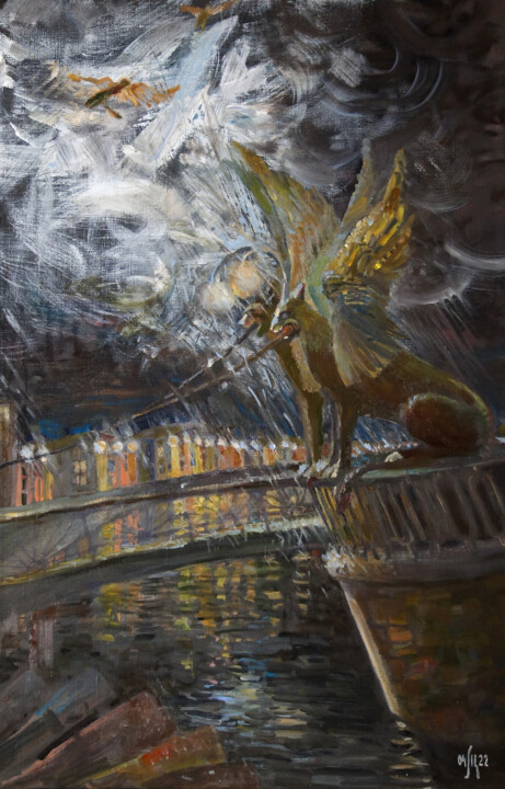 Griffins secrets - original oil panting 绘画, 23.6x15.8 in