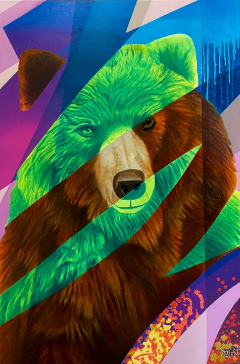 제목이 "Un Ours"인 미술작품 Yannick Aaron로, 원작, 아크릴 나무 들것 프레임에 장착됨